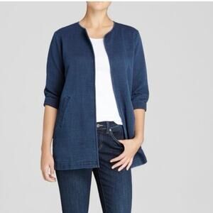 The Eileen Fisher Project Size M Textured Open Front Jacket Cotton Blue Pockets